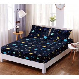Husa de pat din bumbac satinat pentru saltea de 180 cm + 2 fete de perna 80 x 52 cm,  Planete