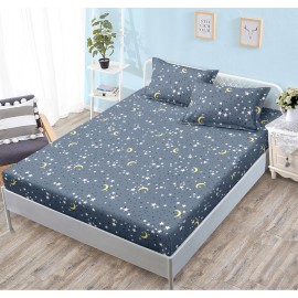 Husa de pat din bumbac satinat pentru saltea de 180 cm + 2 fete de perna 80 x 52 cm,  Luna GalbenaSoare, luna si stele