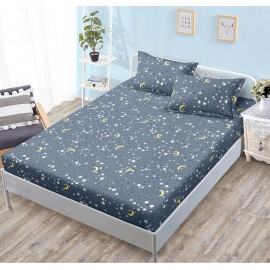 Husa de pat din bumbac satinat pentru saltea de 180 cm + 2 fete de perna 80 x 52 cm, Stele si luna mici