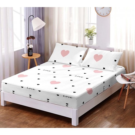 Husa de pat din bumbac satinat pentru saltea de 180 cm + 2 fete de perna 80 x 52 cm, Love, love