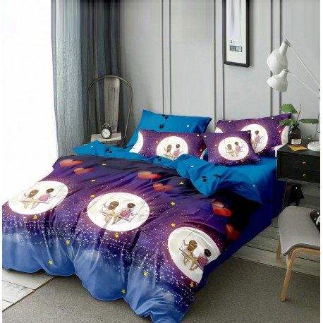 Lenjerie de pat pentru de 2 persoane din bumbac satinat, Floricele multicolore