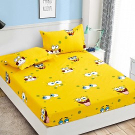 Set husa de pat din bumbac + 2 fete de perna, galbena Sponge Bob, 180x200cm