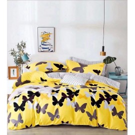 Lenjerie cu 2 fete, bumbac finet satinat, Yellow with butterfly