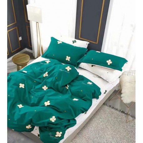 Lenjerie de pat din bumbac 100% Verde cu floricele