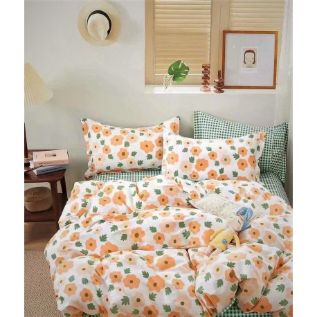 Lenjerie de pat din bumbac 100% floricele portocalii