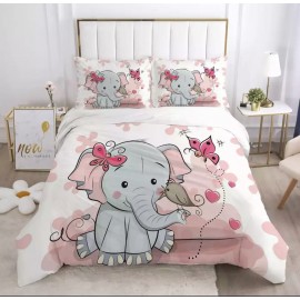Lenjerie pentru pat dublu, bumbac finet satinat, Elefantul Dumbo