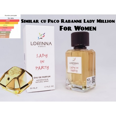 Apa de Parfum Lorinna Lady in Party, 50ml, pentru dama, inspirat din Paco Rabanne Lady Million
