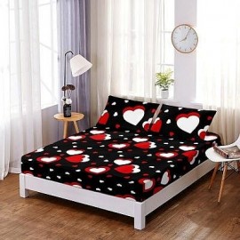 Set husa de pat din bumbac + 2 fete de perna, neagra cu inimi rosii 160x200cm,  Ralex Pucioasa