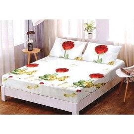 Set husa de pat din bumbac + 2 fete de perna, alba cu trandafiri 160x200cm,  Ralex Pucioasa